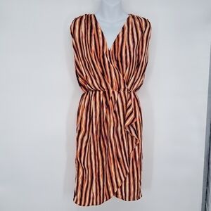 M.M Couture ‎ by Miss Me Fall Vibes Stripe Faux Wrap Silky Dress
